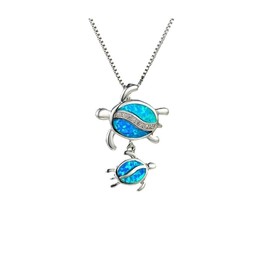 Yocoyee Starfish Turtle Necklace Earrings Jewelry Set with Blue Purple Opal Ocean Sea Animal Beach Jewelry for Women-Tow Turtle Necklace
