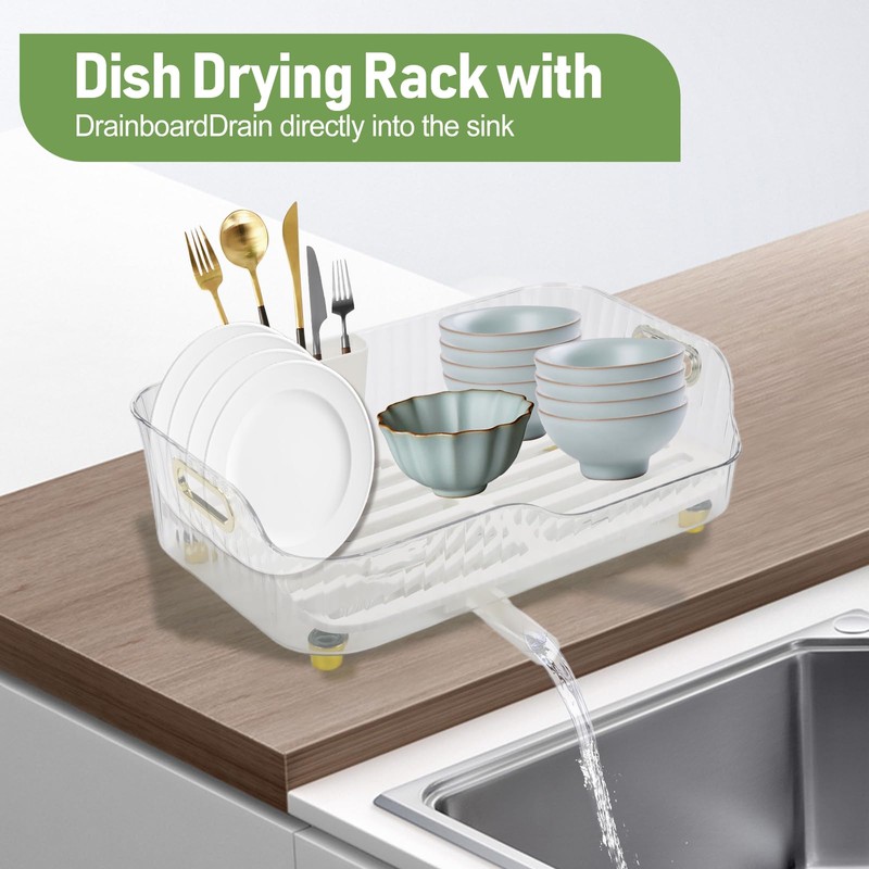 Dish Drying Rack, Plastic Dish Rack, Large Capacity Dish Drainer