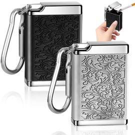 Pack of 2 Pocket Ashtrays for Travel, Travel Ashtray, Mini Mobile Ashtray, Metal with Key Holder for Camping, Smoking Indoor or Outdoor Use (Black + Silver)