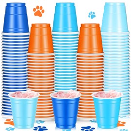 Roshtia 100 Pack 2 oz Plastic Shot Cups, Mini Disposable Shot Glasses 2 oz Party Cups for Wedding Party, Summer Beer Taste Serving, Snacks (Orange and Blue)