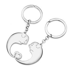 HUAGEO Stainless Steel Valentines Fun Couples Pig Keychains Purse Charms Jewellery Gifts for Women Bag Car Keyring Accessories (Silver-plated)