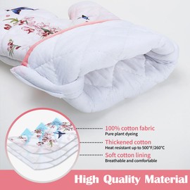 Arquiel Bird Flower Oven Mitts and Pot Holders -100% Cotton, Heat Resistant Extra Long Oven Gloves & Hot Pads for Cooking BBQ Grilling Baking Gift, Set of 2