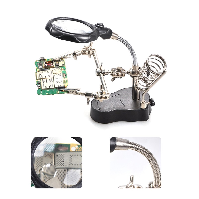 Magnifying Glass Soldering Station LED Lamp Magnifier with Auxiliary Clips