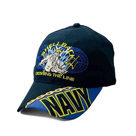 VetFriends.Com US Navy Hat - Shellback, Crossing The Line Blue Baseball Cap with Neptune