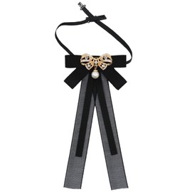 Luckyvestir Bow Ties for Women, Black Clip on Ties Bow Brooches for Woman Girls, Women Accessory Neckties (Black2: Strap)