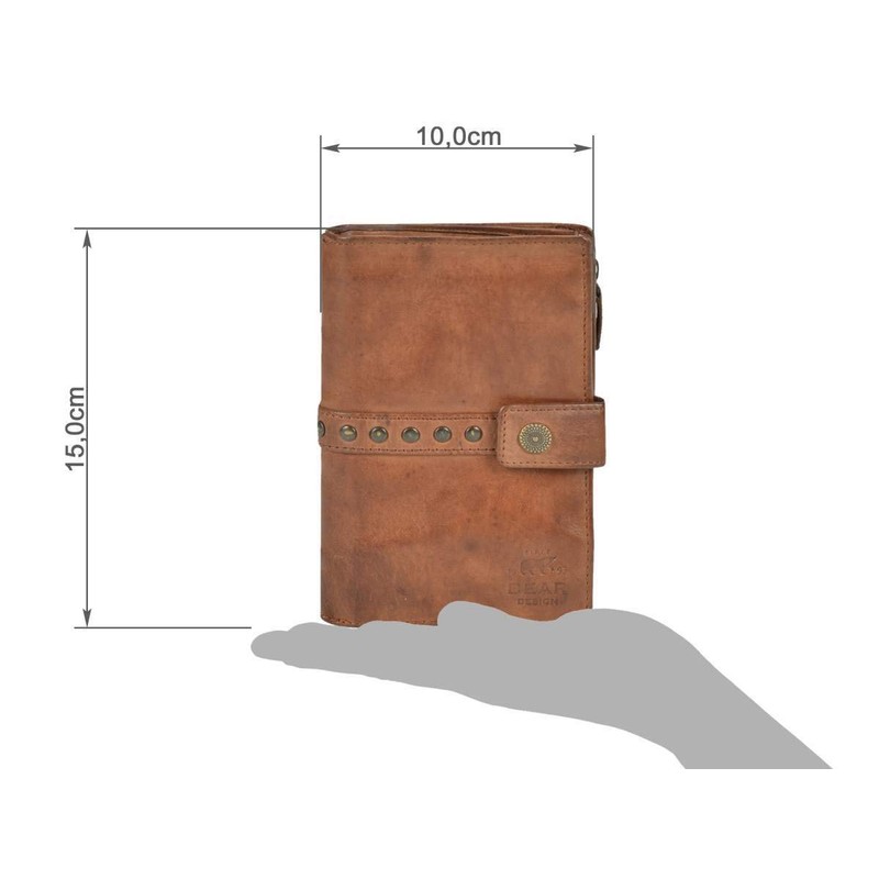 Bear Design Cow Lavato Cognac Women's Leather Purse 10 x