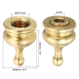 PATIKIL 1 Inch High Brass Lamp End Pieces Cap Knob Set of 2 Lamp Screw Holder Threaded Hole 1/4-27 for Table and Floor Lampshade Decoration Gold Tone
