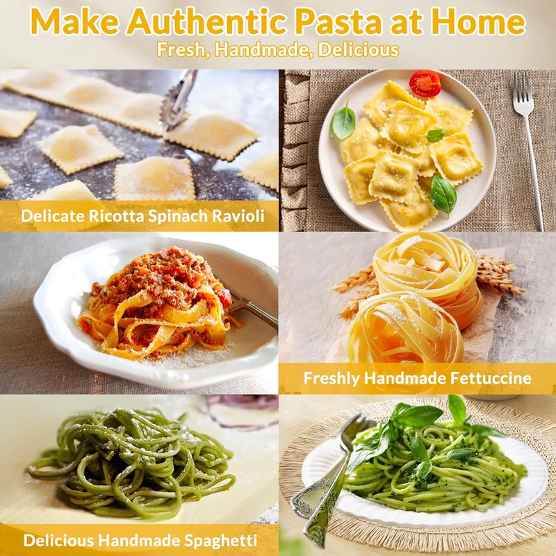 Pasta Maker with 7 Thickness Settings Roller, 2-in-1 Cutter, Hand