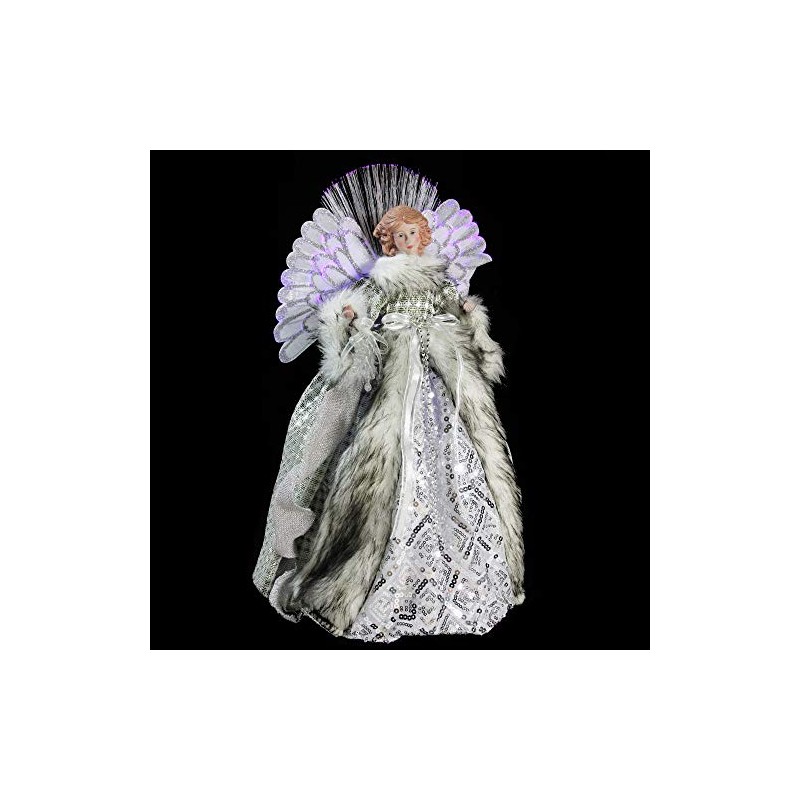 NORTHLIGHT 16" Lighted Fiber Optic Angel in Silver Gingham Coat