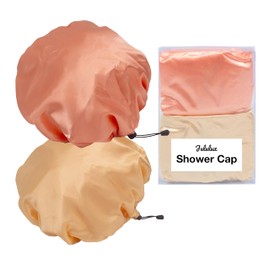JULULUX Luxury Reusable Shower Caps for Women, 2 PCS Adjustable Waterproof Bath Caps, Elegant and Durable, Suitable for All Hair Types, Universal Size, Classy and Deluxe (Champagne Gold and Pink)