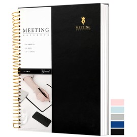 Meeting Notebook for Work with Action Items A4 Hardcover Spiral Meeting Planner for Office Business Meeting Work Notes Notebooks for Note Taking Professional Meeting Notebooks for Women Men, Black