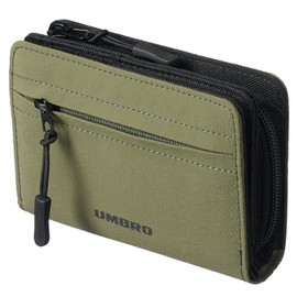 Umbro Men's and Women's Bi-Fold Wallet with Round Zipper, Nylon, Ample Coin and Card Storage, Mini Wallet, Khaki