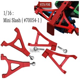 hopsupRC Front Upper Lower Suspension A-Arms Upgrades Part for 1/16 Mini Slash,4PCS Aluminum Front Upper & Front Lower Arms Hops Ups for 1/16 Mini Slash（70054-1,Red