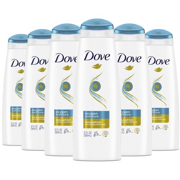 Dove Oxygen Moisture Shampoo 6 count Volumizes Fine Hair with Bio-Nourish Complex 12 oz