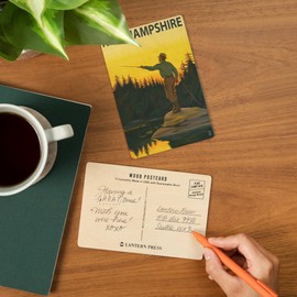 New Hampshire, Fisherman (4x6 Birch Wood Postcards, 2-Pack Stationary, Rustic Home Wall Decor)