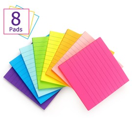 Eastern Wolf 8 Pads Lined Sticky Notes 4x4 Sticky Notes with Lines Self-Stick Note Pads 8 Bright Multi Colors, 50 Sheet/Pad
