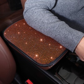 ToBeQueen Orange Arm Rest Cover for Car, Rhinestone Crystal Diamond Bling Center Console Cover, Universal Fit All Vehicles, Interior Bling Car Accessories, Orange