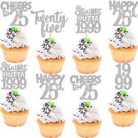 30 piezas de adornos para magdalenas de 25 cumpleaños con purpurina, veinticinco felices 25 días de 1999 para saludar a 25 años de 25 años, aniversario, fiesta, decoración de pasteles, suministros de