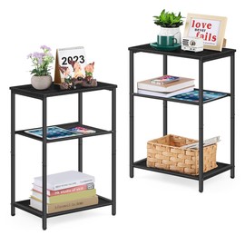 melos Nightstand Set of 2, 3 Tier End Table for Small Spaces, Narrow Side Table with Storage Shelf, Bedside Tables for Bedroom, Living Room, Black