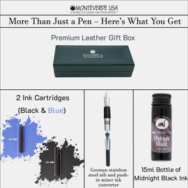 Monteverde USA Ritma Fountain Pen Purple – Fine Nib – Free Ink Bottle, Converter & Cartridges – German JoWo Nib – Bright Gift Pen in Box