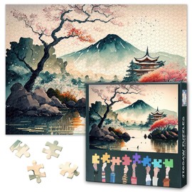 Japanese Landscape 1000 Piece Puzzle for Adults, Adult Puzzle Pieces Relaxing and Fun Activity Mount Fuji Challenging Family Activity Game Gift for Family Friends 27.5" x 19.6"
