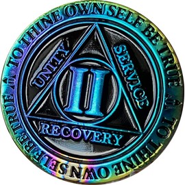 2 Year AA Medallion Reflex Rainbow Plated Black Sobriety Chip II