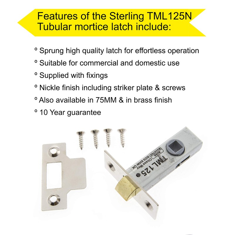 Sterling TML125 Internal 2 1/2" 65mm Nickel Tubular Mortice Latch
