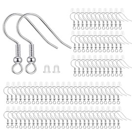 BEADNOVA Fish Hook Earring Hooks 150pcs Earring Findings with Backs for Ear Wire Supplies Ear Post Making DIY (150pcs Silver Earrwires and 150 pcs Backs, Total 300pcs)
