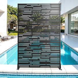 Metal Privacy Screen for Outdoor & Indoor Use, Free Standing Privacy Screen for Patio Garden Pool, 72" H x 47" W Decoative Privacy Panels, Weather Resistant, Easy Assembly (Black Shine)