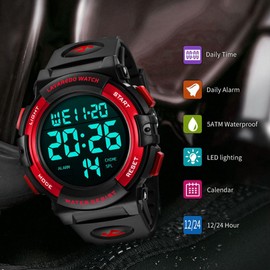 BEN NEVIS Men's Digital Sports Outdoor Watch 5 ATM Waterproof Watch with Alarm/Calendar/Stopwatch/Shockproof, 05 Red Black Dial, Strap.