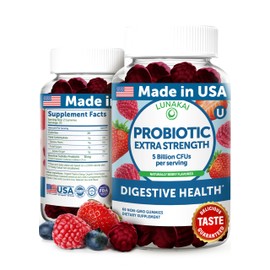 Lunakai Lunakai USA Made Probiotic Gummies - 5 Billion CFUs, Vegan, Non-GMO, Gluten-Free - Digestive & Immune Support for Women & Men - 60 Chewable Gummies