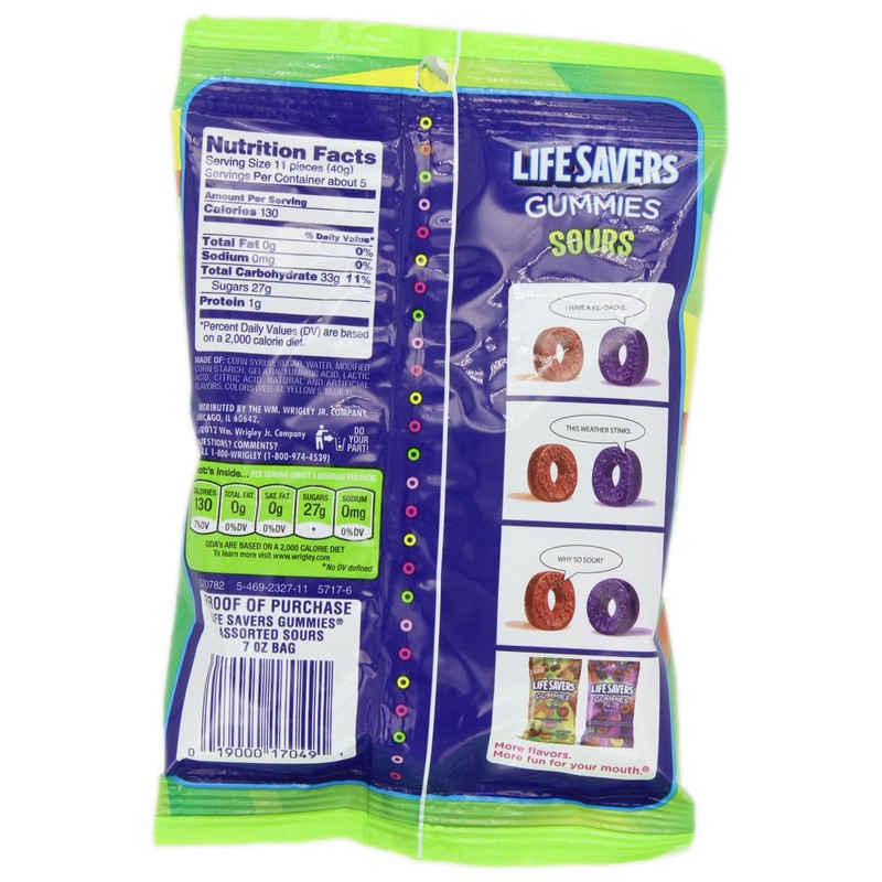 LIFE SAVERS Sours Gummies Candy Bag, 7 ounce (Pack of