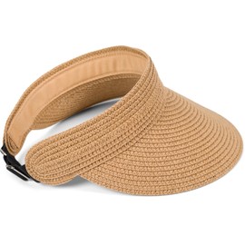 styleBREAKER Paper Straw Visor Cap Plain Sun Visor with Elastic Band and Hook Closure Airy Visor Cap as Sun Hat for Women, brown, Unit size