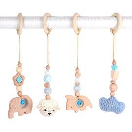 4 Pcs Wooden Play Arch for Babies Baby Teething Ring Hanging Pendant Baby Gym Toy Baby Gymnastics Activity Toy
