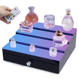 Perfume Organizer LED RGB Acrylic 4 tier Display Riser Vendor Booth Display with Drawer for Cologne/Perfume/Funkopop/Glassware/Vanity/Cupcakes