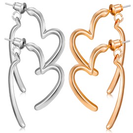 FOMIYES 2 Pairs Heart Dangle Earrings for Women Fashion Earrings White Gold Romantic Accessories for Teens Special Occasions
