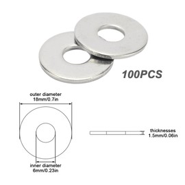 KineticKraft M6 Washers, 100 Pieces M6 x 18 mm Penny Washers, 304 Stainless Steel Washer, A Thick Flat Washer, Large Metal Plain Round Chrome, SS Flat Washers for Bolts Screws & Bolts