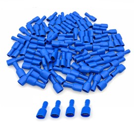 JZK 100pcs 6.3 x 0.8mm Blue Quick Connectors Socket Fully Insulated Push-On Female Crimp Terminals