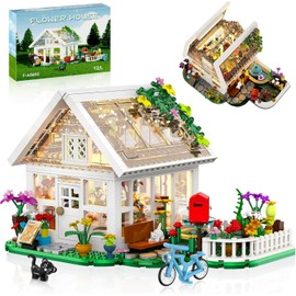 Flower House Building Set with LED Light, Creative Garden House Building Toy Kits, City Street View Greenhouse Playset, Christmas Birthday Gift for Adults Teens Girls Age 8-12, 632 Pcs
