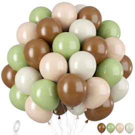 Sage Green and Brown Latex Balloons for Safari Jungle Woodland Theme Birthday Baby Shower Party Decorations