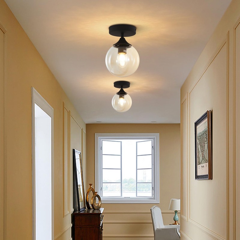 KCO Lighting Black Globe Semi Flush Mount Ceiling Light Modern