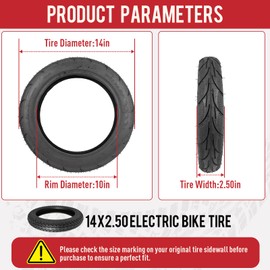 Mtilieosa 14x2.50 Ebike Tire,64-254 Tubeless Tire with PVR50 Angled Valve