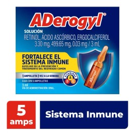 ADerogyl Multivitamínico 5 Ampolletas de 3 ml. Con Vitaminas A, C y D, Fortalece el Sistema Inmune y Refuerza tus Defensas