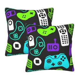 Oplp Video Game Controllers Throw Pillow Covers Set of 2 Pillow Case Square Case Cushion Home for Bedroom Sofa Chair Decor 18"x18"