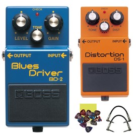 Boss BD-2 Blues Driver Guitar Effects Pedal Bundle with Boss DS-1 Distortion Pedal, 2 Strukture 6" Right Angle Patch Cables, 12 Guitar Picks & Polishing Cloth – Classic Tone & Versatility