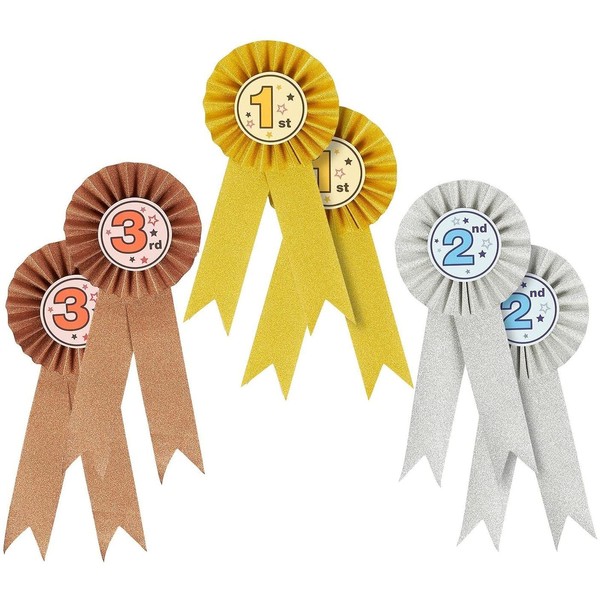 6-Pack Award Rosettes 1st to 3rd Place, Recognition Ribbons for
