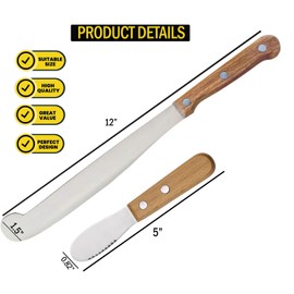 Performore 2PCS Spreader Knives, 12” Peanut Butter Knife that Works Great with Jars and 5” Short Spreading Knife, Stainless Steel Spatulas with Wooden Handle Spreader Set