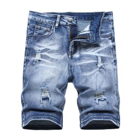Men's Standard Fit Short Mens Loose Hip Hop Cropped Jeans Work Denim Shorts with Cargo Pockets Men Denim Shorts Baggy Mid Rise Stretchy Patchwork Jeans Shorts, Blue 8002, Size 40