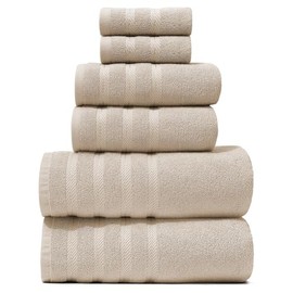 Hearth & Harbor Bath Towels for Bathroom - 100% Ring Spun Cotton Luxury Bathroom Towels - Soft & Highly Absorbent Bath Towels Set, 6 Piece Set, Beige