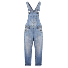 KIDSCOOL SPACE Girl Denim Overalls,Little Big Kid Washed Slim Jean Workwear,Light Blue,9-10 Years